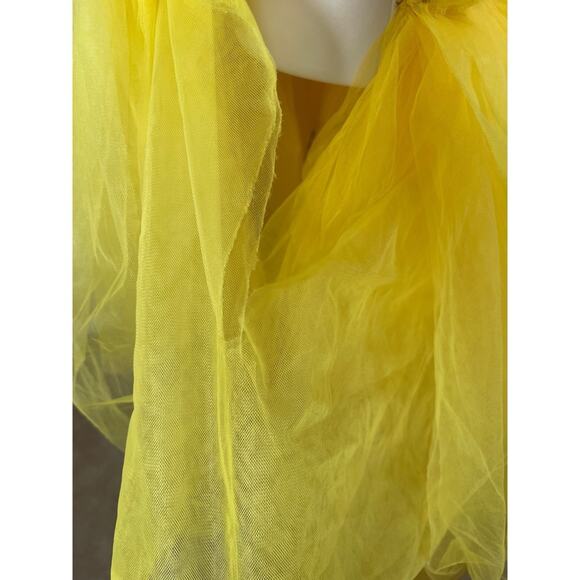 Bronx and Banco Anna One Shoulder Tiered Tulle Yellow Sheer Maxi Gown Size XS - Picture 11 of 16